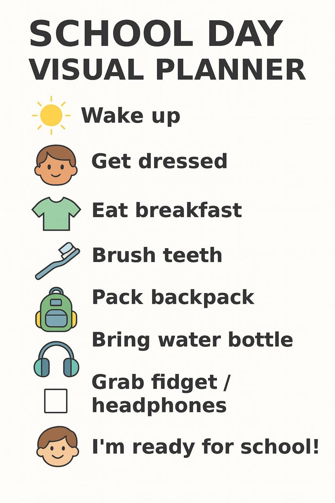School Day Visual Planner for ADHD + Autism Kids – Printable Routine ...