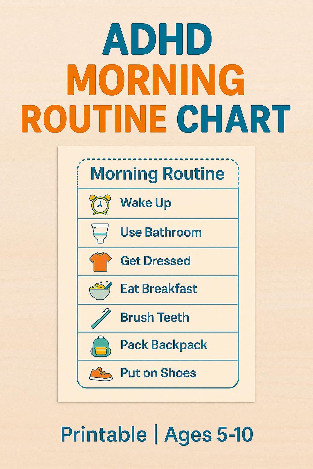 ADHD Morning Routine Chart for Kids: Visual Schedule Ages 5-10 (PDF ...