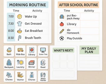 Calendrier visuel imprimable pour les enfants | Tableaux de routine du TDAH et de l'autisme | Matin + Images après l'école | Robert GossettDesign