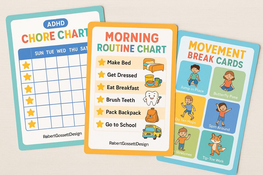 ADHD Kids Printable Kit – Chore Chart, Routine & Movement Cards ...