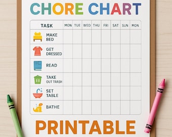 Tableau des tâches ménagères pour le TDAH et l'autisme – Suivi visuel de la routine imprimable pour les enfants | Modèle de toile modifiable