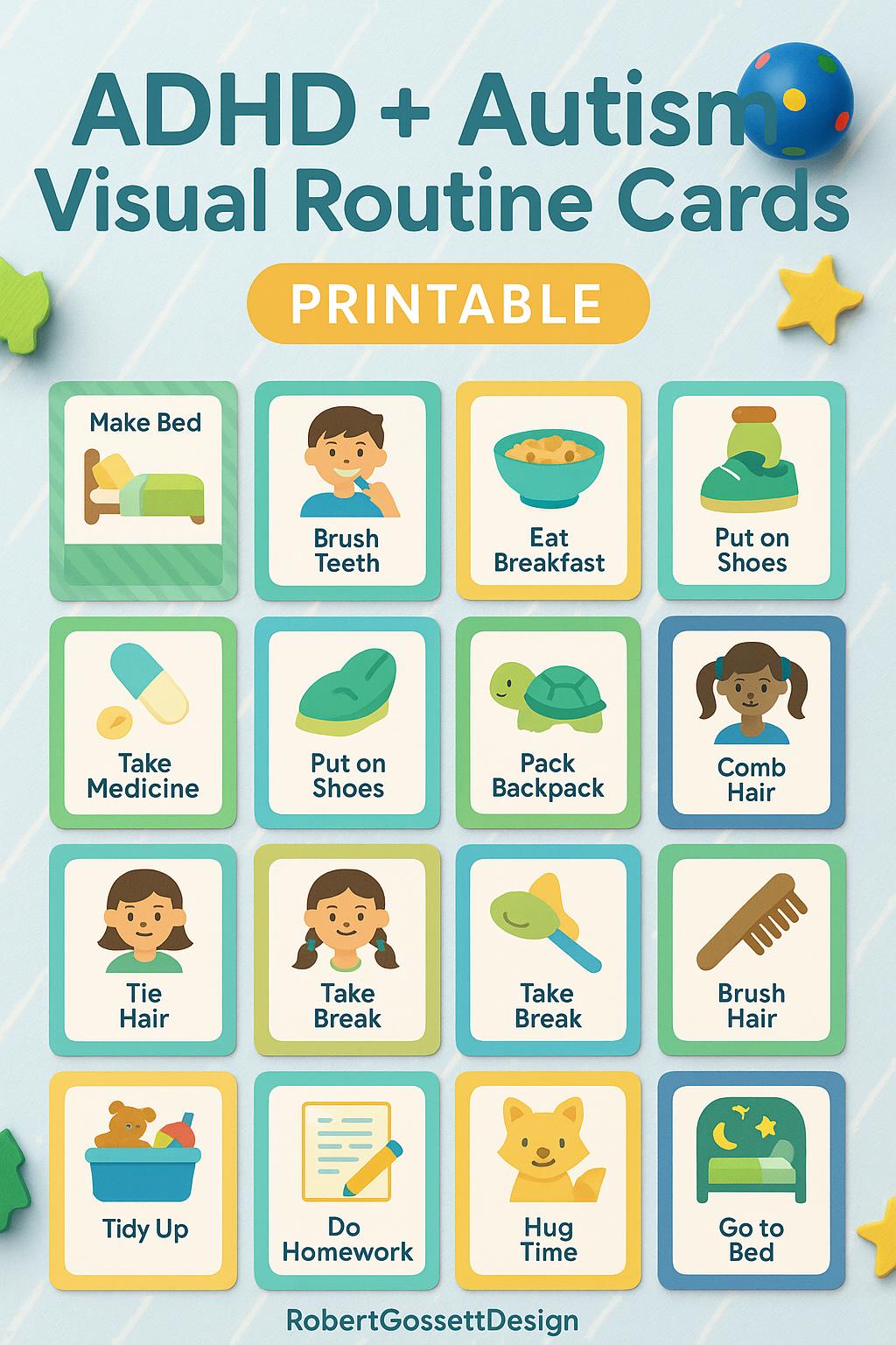 ADHD + Autism Visual Routine Cards for Kids – Printable Morning