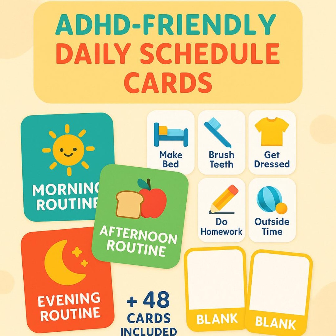 Adhd-friendly Daily Schedule Cards for Kids – Printable Visual Routine ...