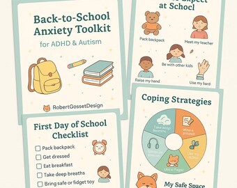 Boîte à outils sur l'anxiété de la rentrée pour les autistes TDAH - Guide visuel, liste de contrôle et cartes d'adaptation