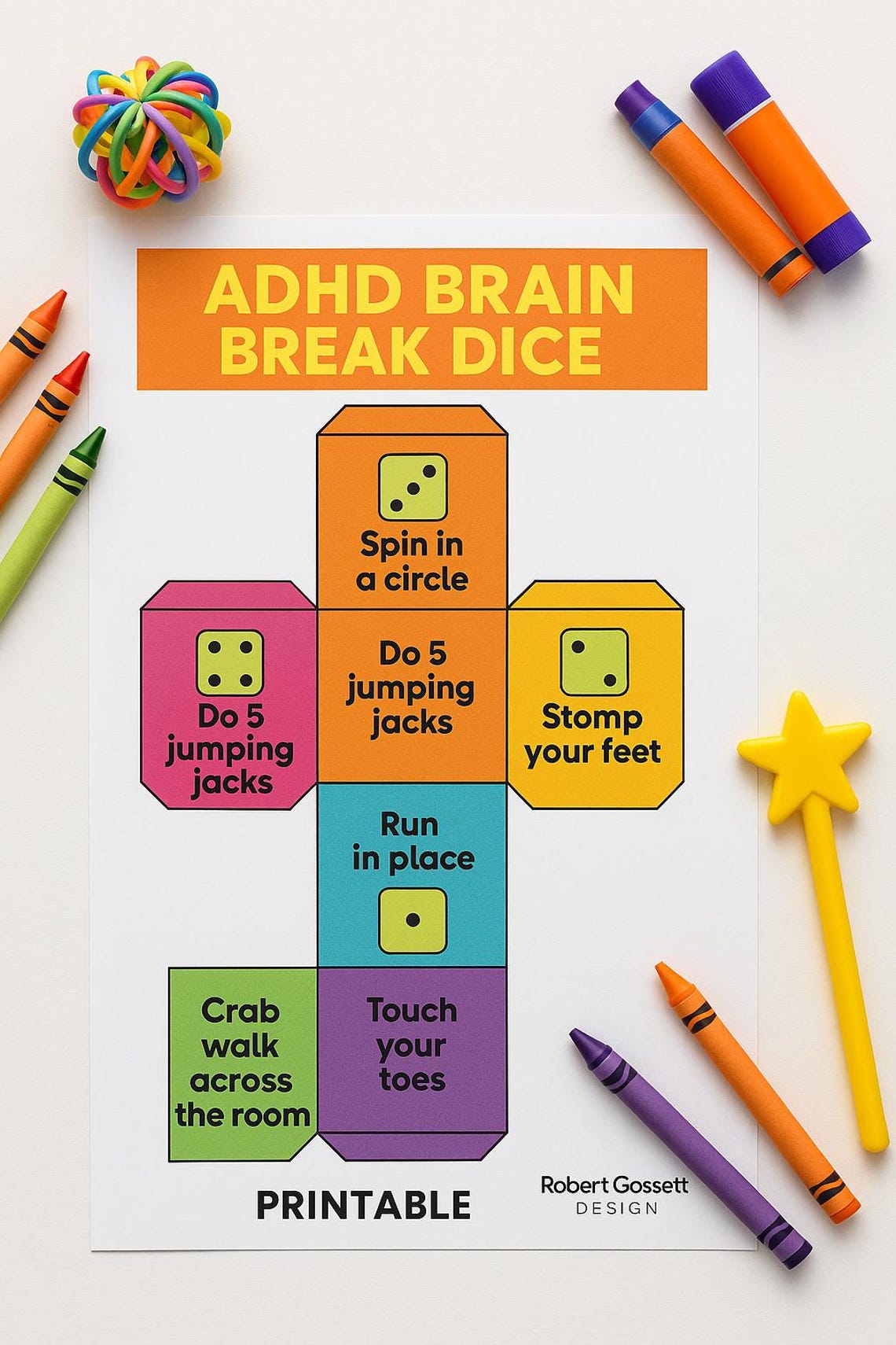 ADHD Brain Break Dice Game: Printable Movement Activity for Kids (PDF ...