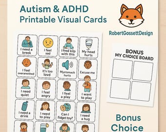 J'ai besoin d'aide Cartes de communication pour enfants | Cartes visuelles imprimables pour autisme et TDAH | Robert GossettDesign
