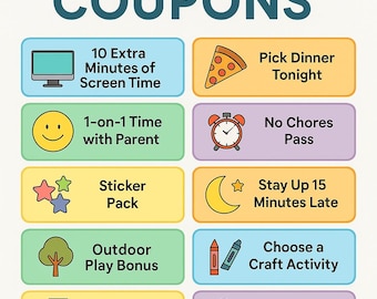 Coupons de récompense adaptés au TDAH et à l'autisme pour les enfants – Cartes de motivation imprimables