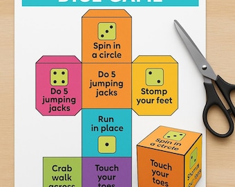 Jeu de dés Brain Break TDAH : activité de mouvement à imprimer pour les enfants (téléchargement PDF, modèle Canva