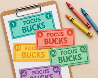 Focus Bucks sur le TDAH et l'autisme : système de récompense imprimable pour les enfants (modèle Canva modifiable) (téléchargement instantané