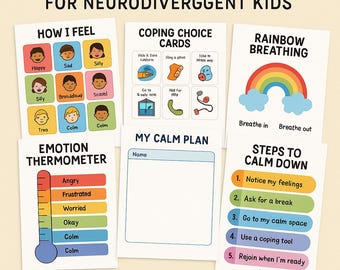 Boîte à outils pour un coin calme pour les enfants neurodivergents | Ensemble de régulation émotionnelle imprimable pour le TDAH et l'autisme | Robert GossettDesign