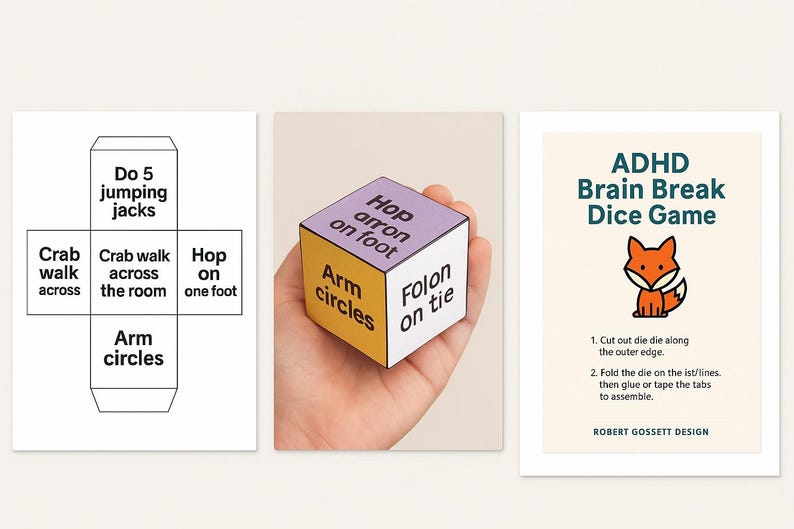 ADHD Brain Break Dice Game: Printable Movement Activity for Kids (PDF ...
