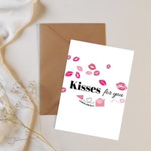 Beijos para Você – Cartão Romântico de Amor para Imprimir | Cartão de Dia dos Namorados ou Aniversário | Download Digital | Selado com Bilhete de Amor para Ela ou Ele