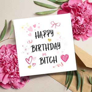 Lustige Geburtstagskarte für die beste Freundin – “Happy Birthday Bitch” Digital Download | Niedliches rosa Ästhetik, druckbares Bestie Geschenk
