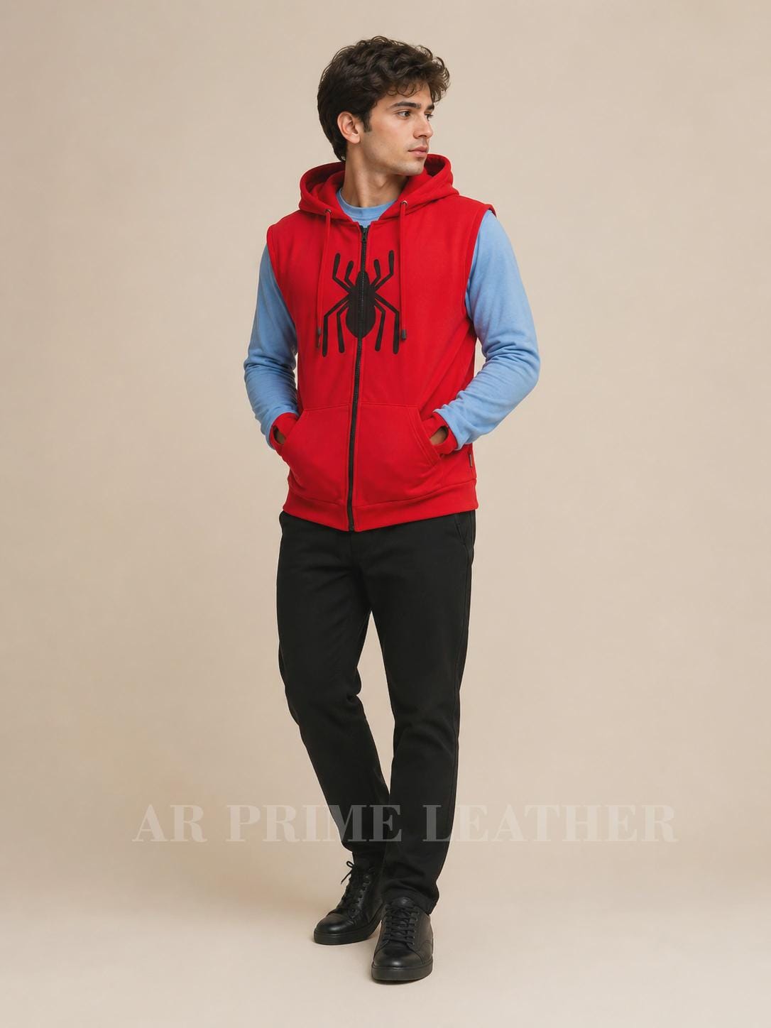 Spider Man Inspired Sleeveless Zip-Up Hoodie - Brand New Superhero Style Peter Parker Style Cosplay Costume for Comic Con & Halloween