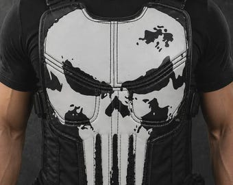 Skull Armor Vest, Mens Leather Biker Vest, Hand Painted Skull Design, Genuine Leather Motorcycle Vest, Halloween Costume Gift