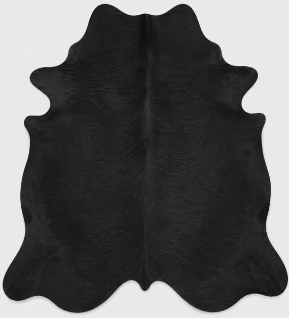 Solid Black Area Cowhide Rug, Black Cowhide Rug, Genuine Cowhide Leather, Solid Color Rug, Irregular Rug for Living Room, Modern Home Decor