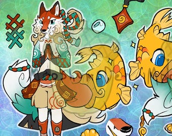 Fox/Kitsune Carp Reference Sheet Furry/Fursona Adoptable