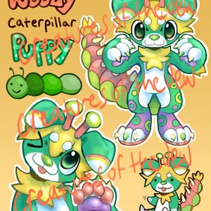DIGITAL ART Wooly Caterpillar Bug Puppy Dog Canine Adoptable Fursona Furry Design Adopt