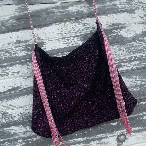 Repurposed Sweater Bag Pink Glittery Purple Purse