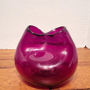 Vintage Art Glass vase in a ruby red, pinched and dimpled. Possible Blenko
