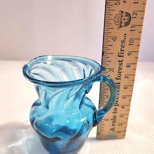 Hand-blown blue glass creamer or mini pitcher