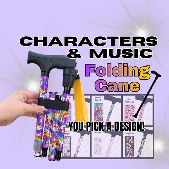 Folding Walking Cane with Design, - Collapsible, Adjustable Walking Stick, Unique Walking Canes for Theme Parks and Concerts, Cool Mobility