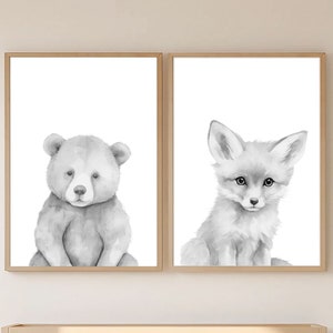 Woodland Nursery Decor Print Set of 2 Baby Animal Nursery Prints Woodland Prints Gender Neutral Nursery Wall Art PRINTABLE DIGITAL DOWNLOAD