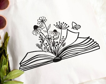 Wildflower i książka svg, Booklover i kwiaty polne svg, książka z kwiatami svg, książka svg, kwiat svg, kwiatowa książka svg, czytanie svg