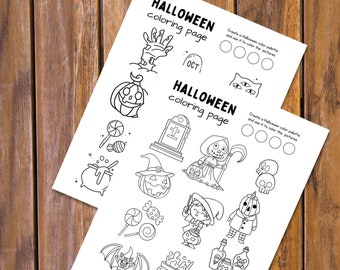 Printable Halloween Coloring Pages for kids - Cute Halloween Pages To Color- Instant Digital Download - 2 coloring pages.