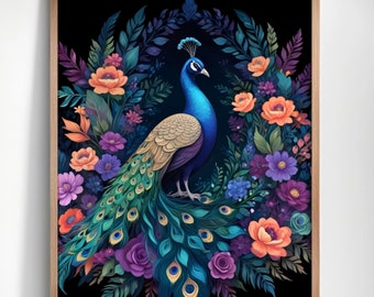 Peacock Digital Print, Colorful Peacock Art, Vintage Peacock Print, Indian Peacock Print, DIGITAL DOWNLOAD, PRINTABLE Art, Large Wall Art