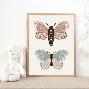 Butterfly Wall Art, boho butterflies, printable art, digital print, girl&#39;s room decor, modern, retro, vintage decor, boho girl&#39;s nursery