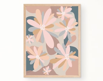 Retro mid-century modern wall decor download, Colorful Floral Artwork, Modern Floral Art, Boho Flower Art Prints, Printable Décor,