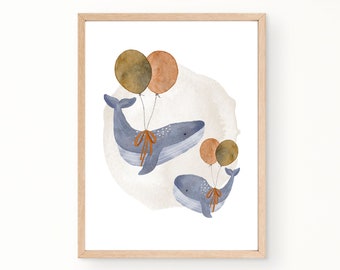 Watercolor Whales, Printable Wall Art, Whale Poster, Whale Nursery Decor, Kids Room Decor, Gender Neutral Room Decor, DIGITAL DOWNLOAD