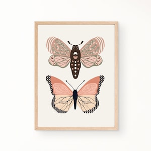 Butterfly Wall Art, boho butterflies, printable art, digital print, girl&#39;s room decor, modern, retro, vintage decor, boho girl&#39;s nursery