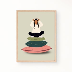 Book Lover Art Print, Girl sitting on pillows Art Print, Books Art Print, Gift for book lover print, digital Wall Art, Books Wall Art