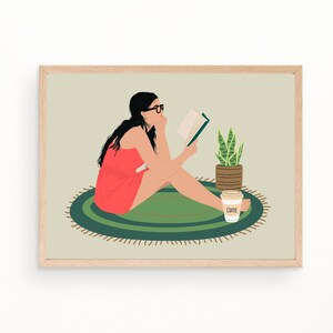 Book Lover Art Print, Girl Reading a book Art Print, Books Art Print, Stack of books print, Books Wall Art, Book Lover Gift, Book Lover Art