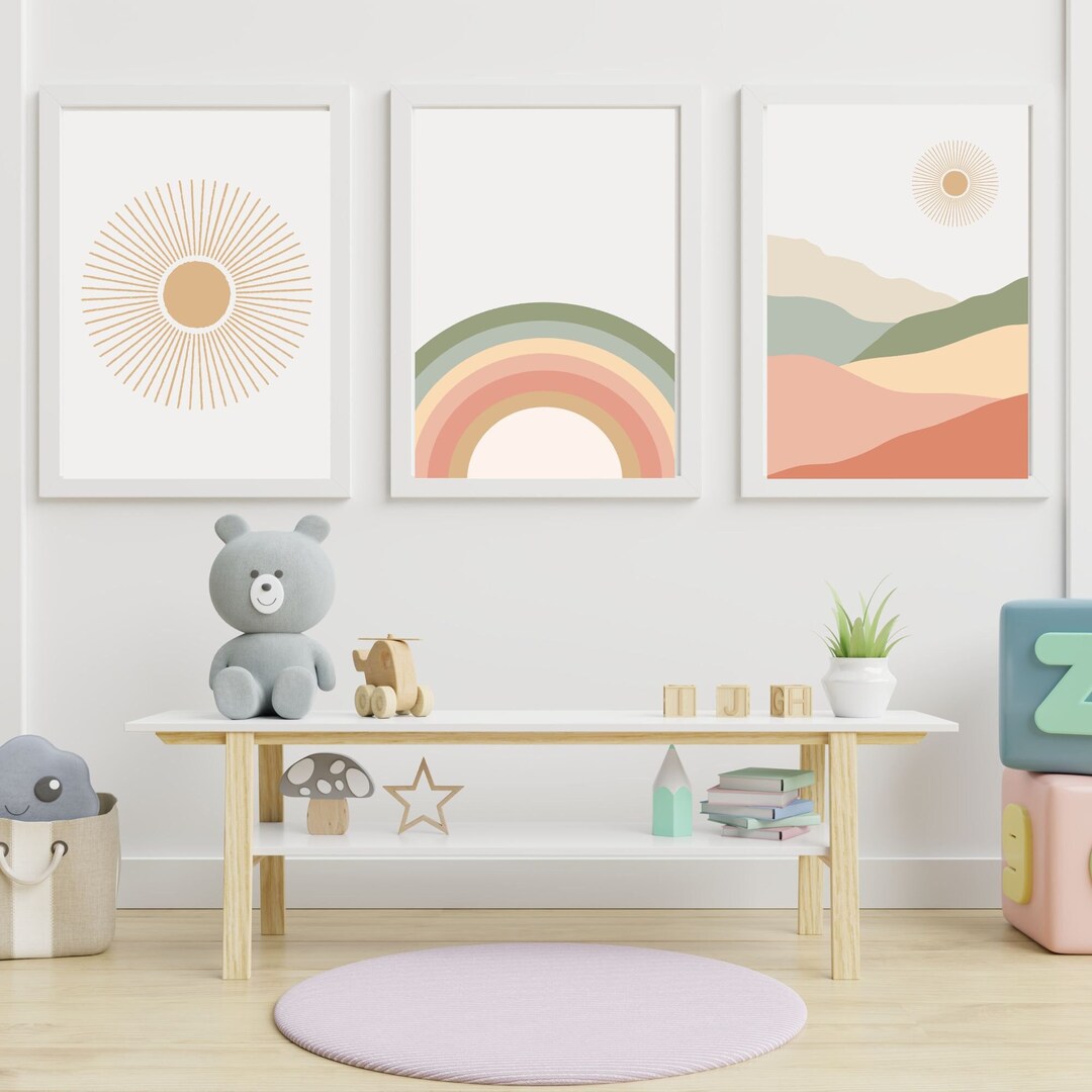Boho Setting Sun Nursery Wall Art Print, Set of 3 Prints, Boho Sunshine ...