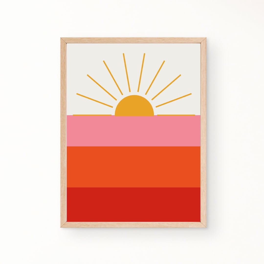 Mid Century Modern Sunset Print 70s Wall Art 70s Print Abstract Sunset