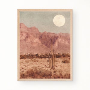Desert Vibe Digital Wall Art, Cactus Wall Art, Pink Desert Wall Art, Cactus Boho Wall Decor, Southwestern Poster, Desert Moon Landscape