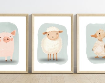 PRINTABLE Baby Farm Animal Prints for Nursery Wall Art, Farm Animal Nursery Prints, Set of 3, Nursery wall art, Farm Animal Print