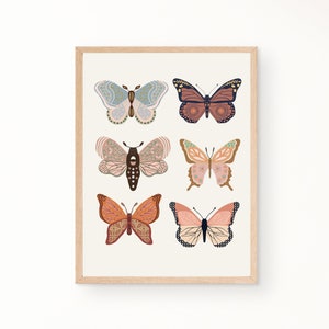 Butterfly Wall Art Set, boho butterflies, printable art, digital print, girl&#39;s room decor, modern, retro, vintage decor, boho girl&#39;s nursery