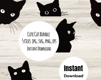 Svart katt kikar clipart för Cricut skärmaskiner, Kikar katt clipart, Kikar katt SVG, Katt clipart Klipp ut Skärfiler