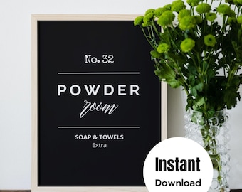 Modern Black and White Vintage Powder Room Print, Bathroom Art, Bathroom Wall Art