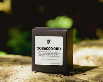 Tobacco Oud Candle: Smoky Oak, Citrus, Havana Nights Fragrance (Coconut Wax)