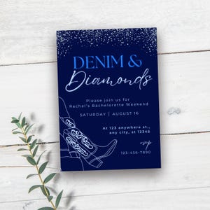 Denim & Diamonds Cowgirl Bachelorette Party Invitation - Western Theme