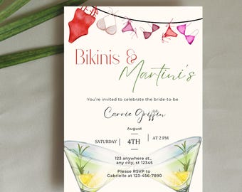Bikinis and Martinis Bachelorette Party Invite - Fun Summer Celebration