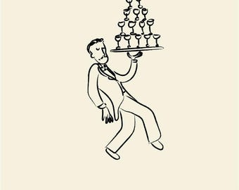 Waiter and Wine Glasses Print