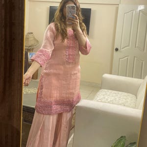 Pakistani Farshi Shalwar dress, Embroidered 3 Piece Suit, Sheesha Silk Mirror Work Dress, Pakistani Wedding Outfit, Stitched Formal Wear