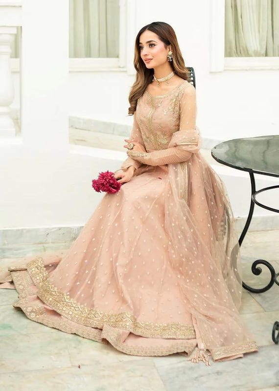 beige nikkah dress Elegant Pakistani Bridal Nikkah Dress