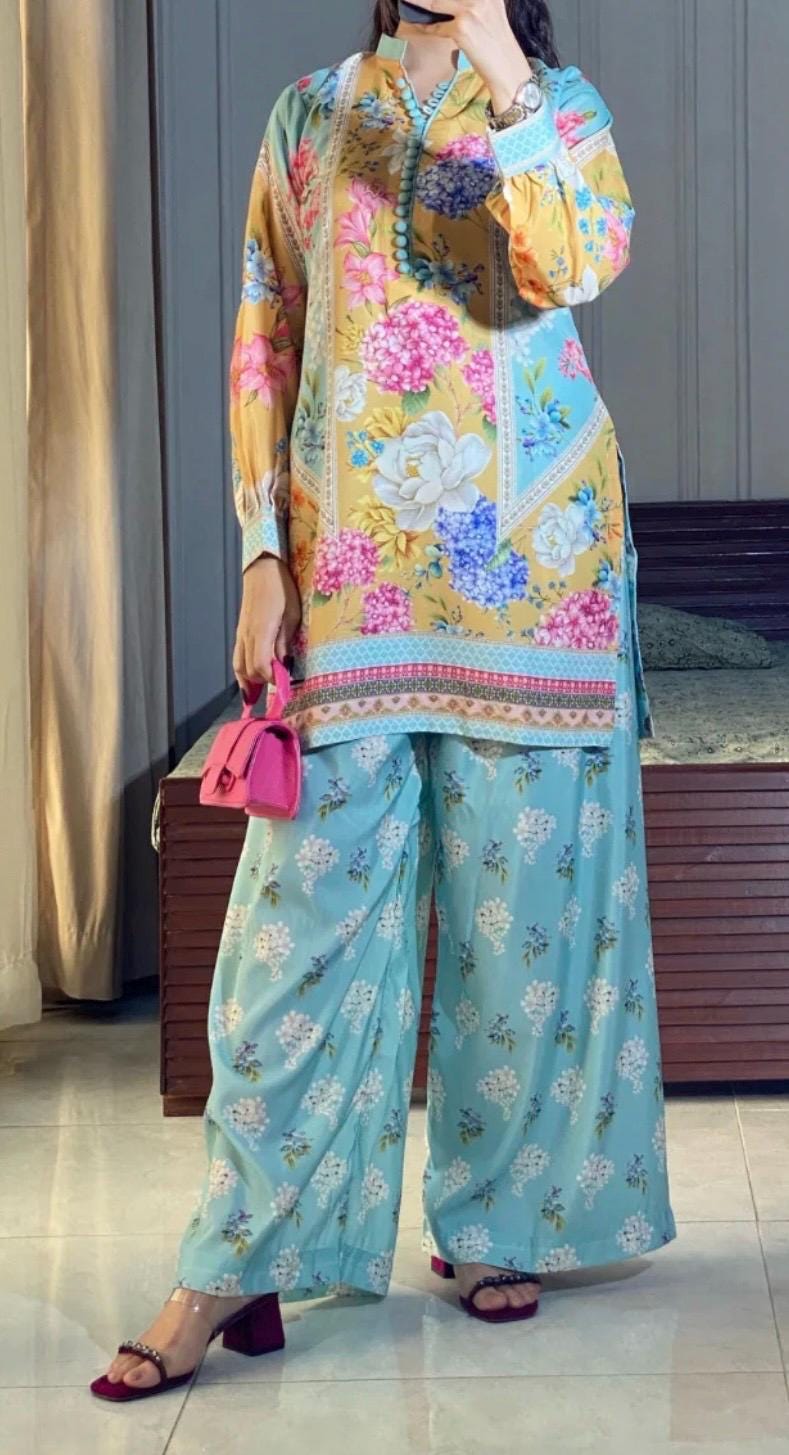 white christmas dresses Blue Lawn Dress Pakistani in Kameez and Trouser Style Small main image 1